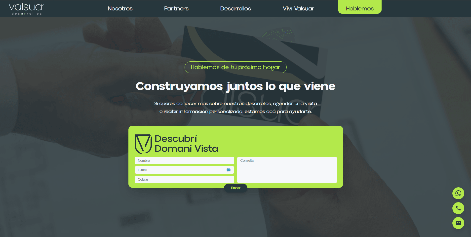 Sitio de Valsuar: formulario de Domani Vista